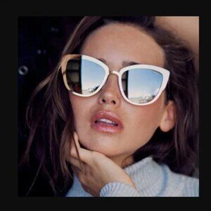 Quay Australia Super Girl cat eye mirrored sunglasses rose pink metal frame glam
